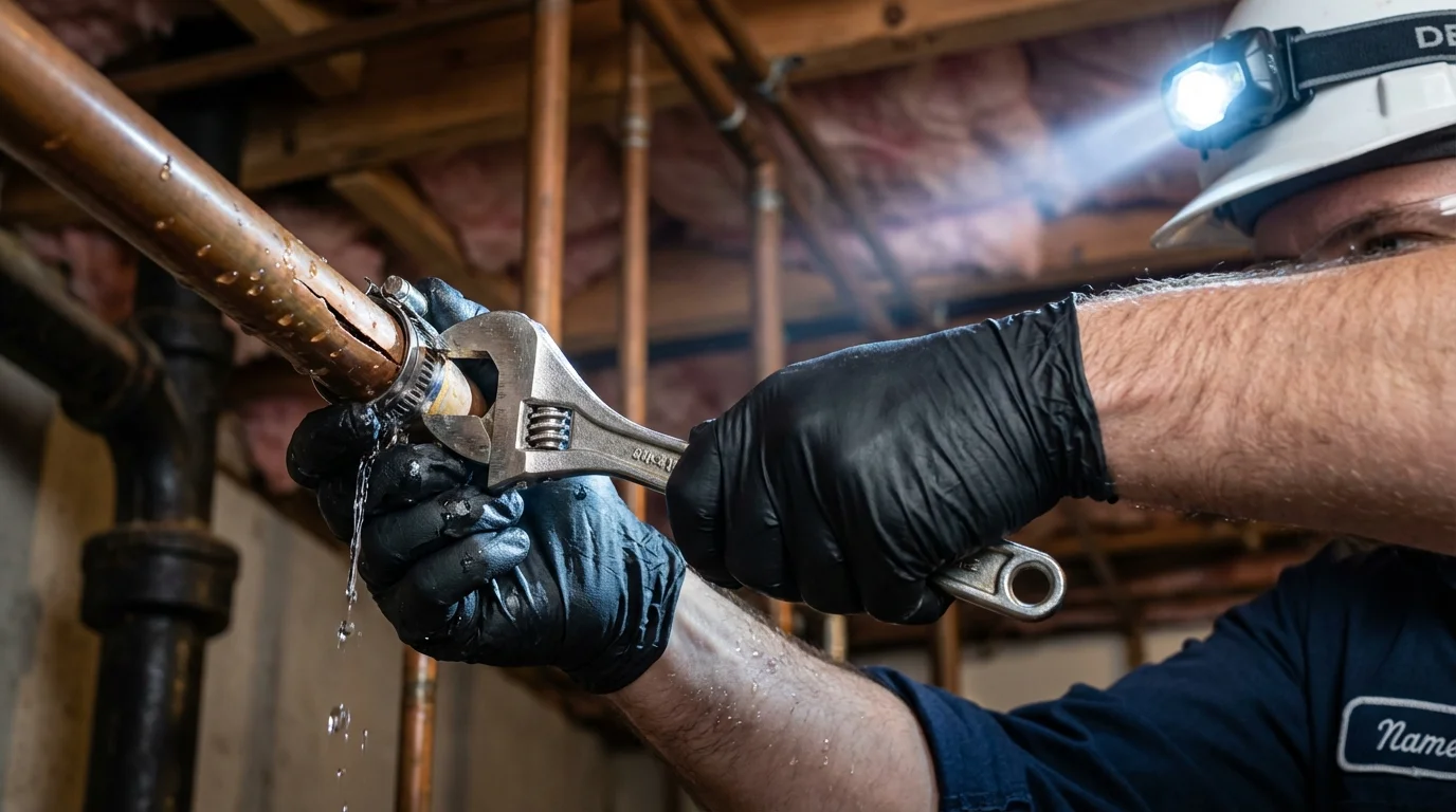 Emergency pipe clamp repair being performed by a Johns Plumbing LLC plumber in Loa